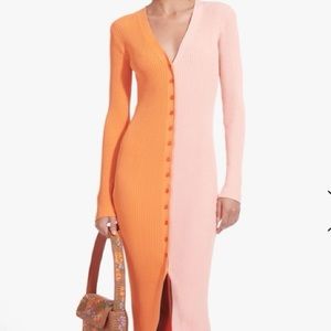 Staud Shoko Knit Dress Pink and Orange XS